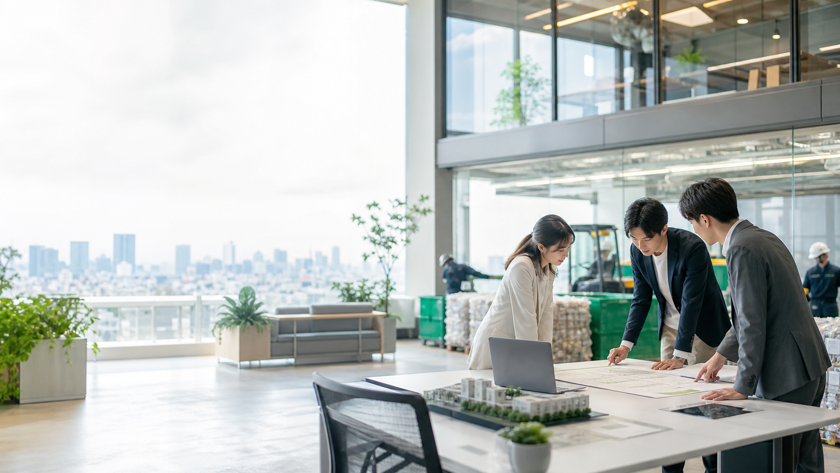 オフィスと事業現場がつながる企業活動のイメージ